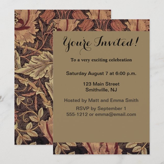 Invitation William Morris Honeysuckle Classic English Art (Devant / Derrière)