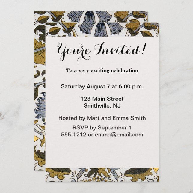 Invitation William Morris Lodden Fleur florale (Devant / Derrière)