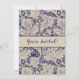 Invitation William Morris Motif Giroflée Bleu Antique