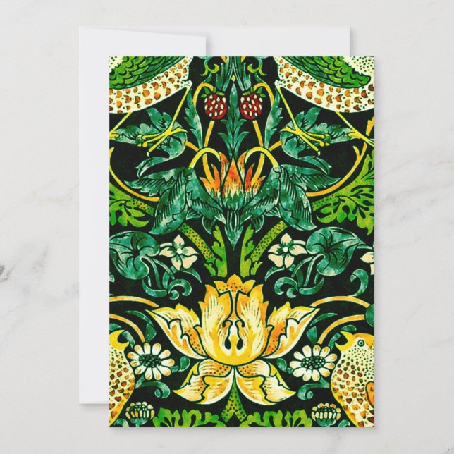 Invitation William Morris Strawberry Thief Vert Et Orange (Devant)