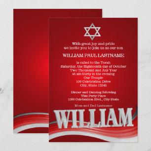 Invitation William Steel Wave Red Bar Mitzvah