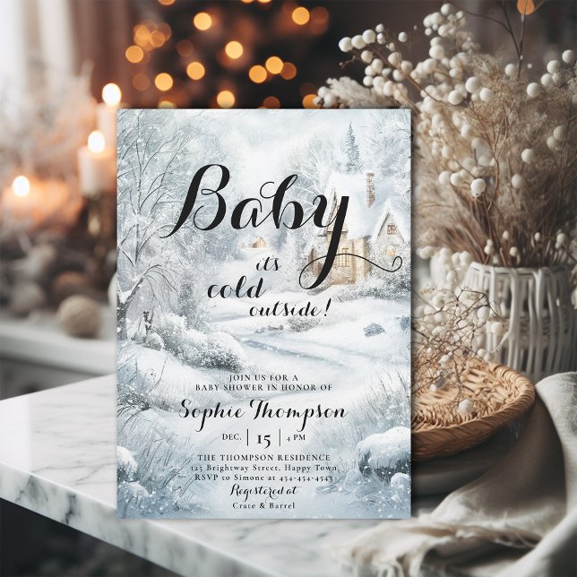 Invitation Winder Wonderland Classic Chic Neutral Baby shower (winter baby shower invitation neutral wonderland snow cold classic traditional painting watercolor)
