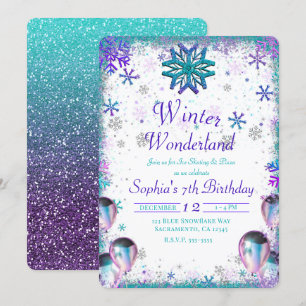 Invitation Winderland Turquoise Purple Birthday Party