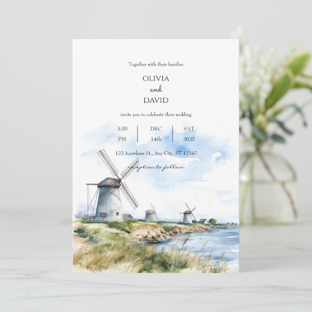 Invitation Windmills rustiques côtiers Vue mer Mariage arrièr (Debout devant)