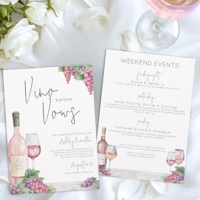 Invitation Wine Bachelorette Vino Vows Girls Week-end (Wine Bachelorette Vino Vows Girls Weekend Invitation)