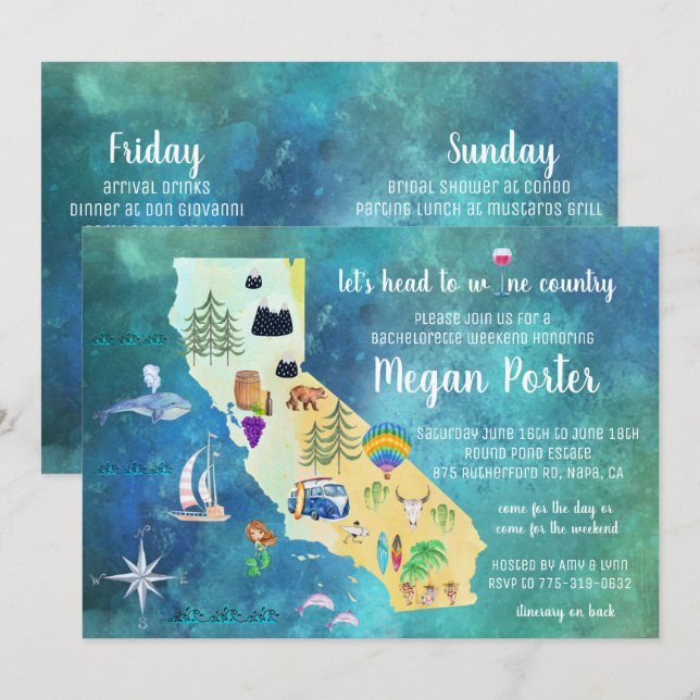 Invitation Wine Country Bachelorette Week-end (Devant / Derrière)