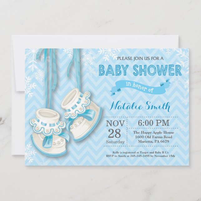 Invitation Winter Blue Chaussures garçon Baby shower Invitati (Devant)