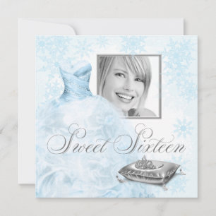 Invitation Winter Blue Snowflake Photo Sweet sixteen Party