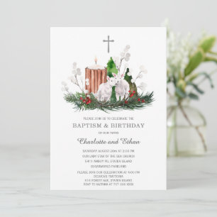 Invitation Winter Boy Girl Twins Baptême et Anniversaire