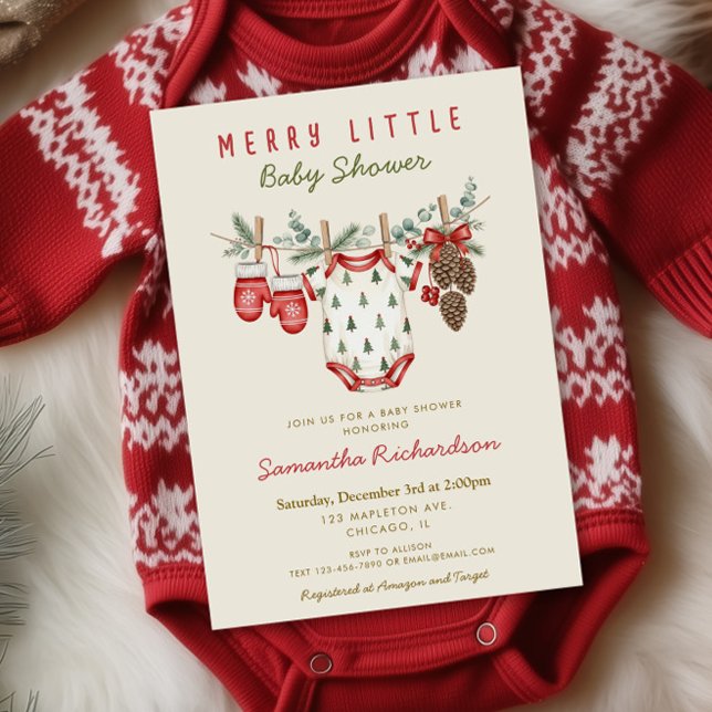 Invitation Winter Clothesline Merry little Christmas baby (Créateur téléchargé)
