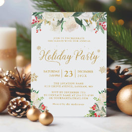 Invitation Winter Floral Berries Gold Parties scintillant Fêt