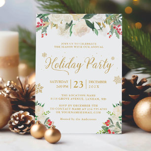Invitation Winter Floral Berries Gold Parties scintillant Fêt