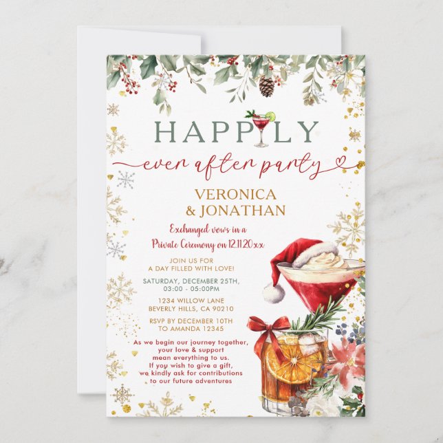 Invitation Winter Floral Christmas Happily Ever After Party (Devant)