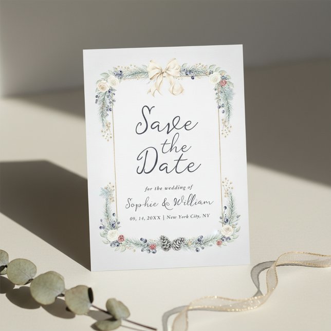 Invitation Winter Floral Wedding Flat Save The Date Card (Créateur téléchargé)