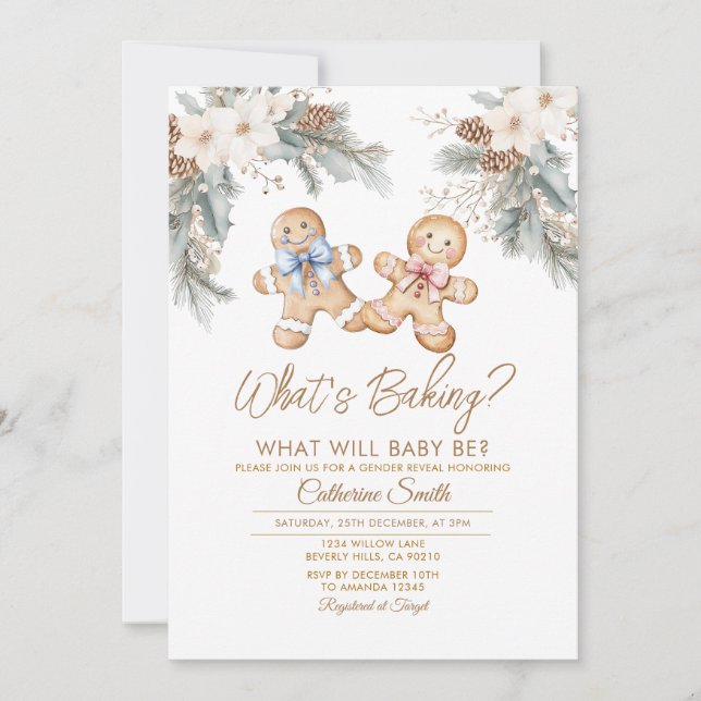 Invitation Winter Flowers What’s Baking Gender Reveal (Devant)