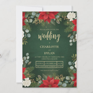 Invitation Winter Green Velvet Christmas Floral Wedding