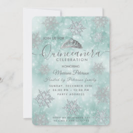 Invitation Winter merveilleux turquoise bokeh tiara Quinceañe