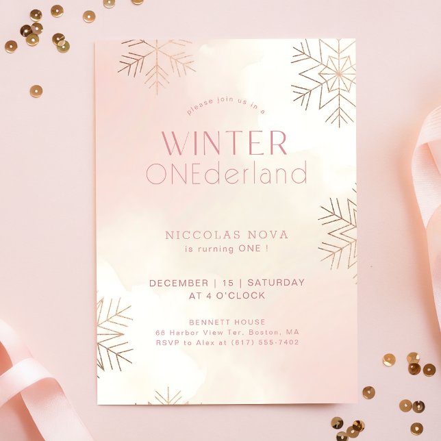 Invitation Winter ONEderful Watercolor Girl First Birthday (Créateur téléchargé)