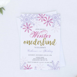 Invitation Winter Onederland 1er anniversaire bébé fille rose