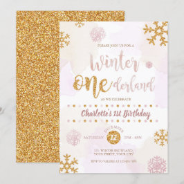 Invitation Winter Onederland 1er anniversaire Rose Gold and G