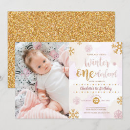 Invitation Winter Onederland 1er anniversaire Rose Gold and G