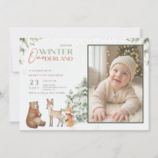 Invitation Winter Onederland Animal Kid Photo 1st Birthday