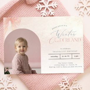 Invitation Winter Onederland Arc avec Ruban Rose Photo 1er An