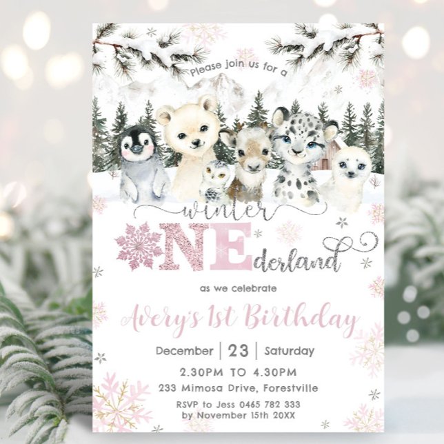 Invitation Winter Onederland Arctic Animals Snow 1st Birthday (Créateur téléchargé)