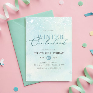 Invitation Winter Onederland Argent Pailleté 1er Anniversaire