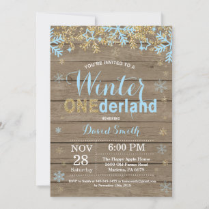 Invitation Winter Onederland Blue and Gold Boy 1er anniversai