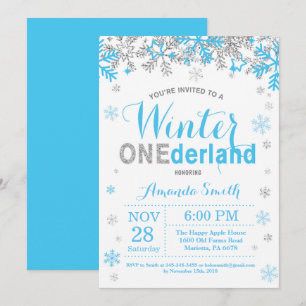 Invitation Winter Onederland Blue et Silver Boy 1er anniversa
