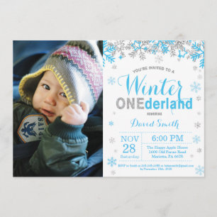 Invitation Winter Onederland Blue et Silver Boy 1er anniversa