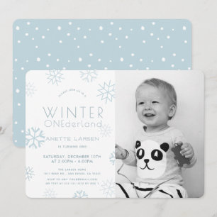Invitation Winter Onederland Blue Photo 1er anniversaire