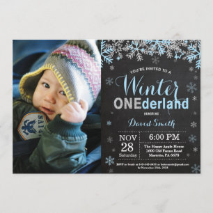 Invitation Winter Onederland Blue Silver Boy 1er anniversaire