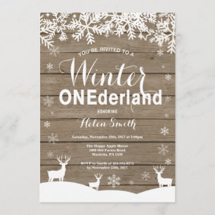 Invitation Winter Onederland Bois rustique 1er anniversaire