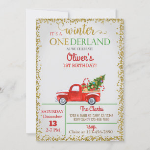Invitation Winter Onederland camion rouge garçon 1er annivers