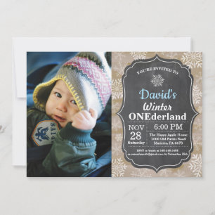 Invitation Winter Onederland Flocon de neige Blue Boy 1er ann