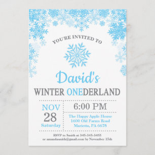 Invitation Winter Onederland Flocon de neige Blue Boy 1er ann