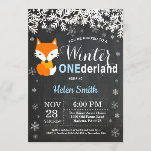Invitation Winter Onederland Fox Boy 1er Anniversaire Invitat