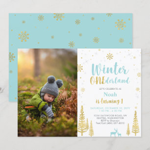 Invitation Winter Onederland, Garçon 1ère photo Anniversaire