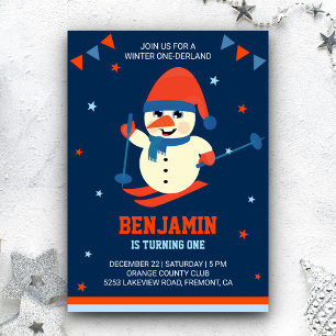 Invitation Winter Onederland mignon Snowman 1er anniversaire