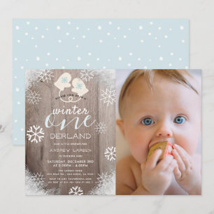 Invitation Winter Onederland Mitten Boy Blue 1er Anniversaire