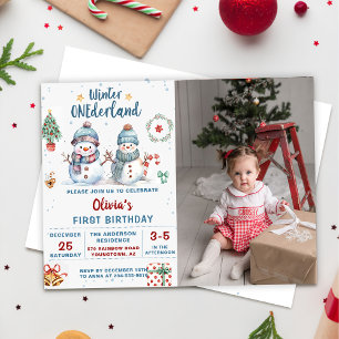 Invitation Winter Onederland Noël Snowman Anniversaire Photo