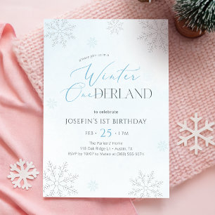 Invitation Winter Onederland Pailleté Bleu Argent 1er Anniver