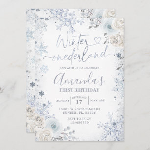 Invitation Winter Onederland Pastel Blue Snowflake Anniversai