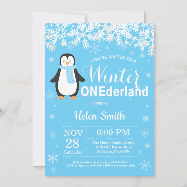 Invitation Winter Onederland Penguin Boy 1er anniversaire (Devant)