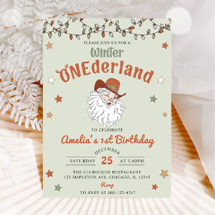 Invitation Winter Onederland Père Noël Noël Premier anniversa