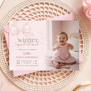 Invitation Winter ONEderland Photo Ruban Rose Premier Anniver