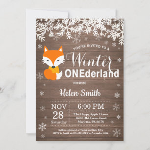 Invitation Winter Onederland Renard rustique 1er anniversaire