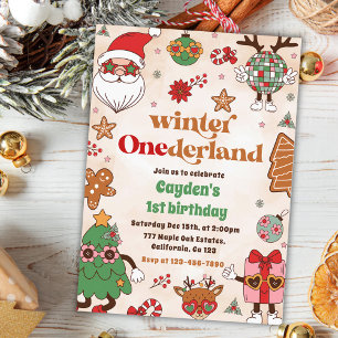 Invitation Winter Onederland Rétro Noël 1er anniversaire